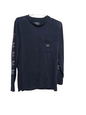 Abercrombie Fitch Navy Logo Long Sleeve Pocket Tee Small
